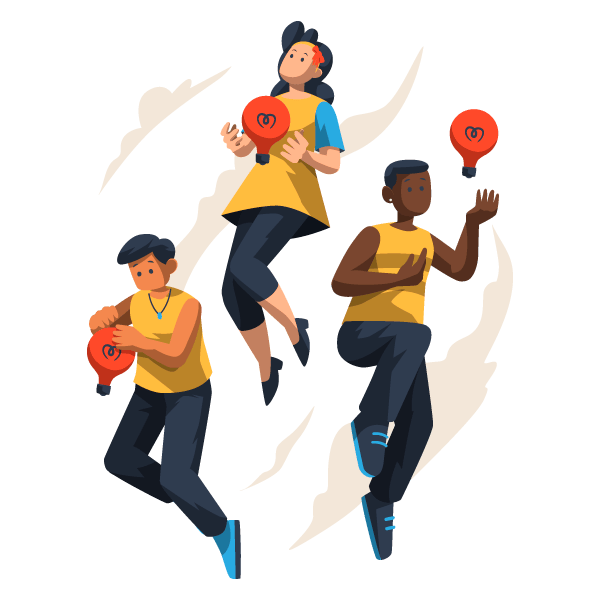 Diverse people holding location pins running forward